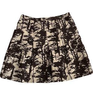 Tory Burch Skirt Size 6 A-Line @ Knee Brown & Cream Art 100% Silk Lining Pleated